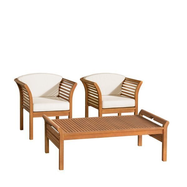 Stamford Eucalyptus Wood Outdoor Conversation Set with 2 Chairs and Coffee Table, Set of 3, Alaterre Furniture, Mfr#: ANSF0113EBO